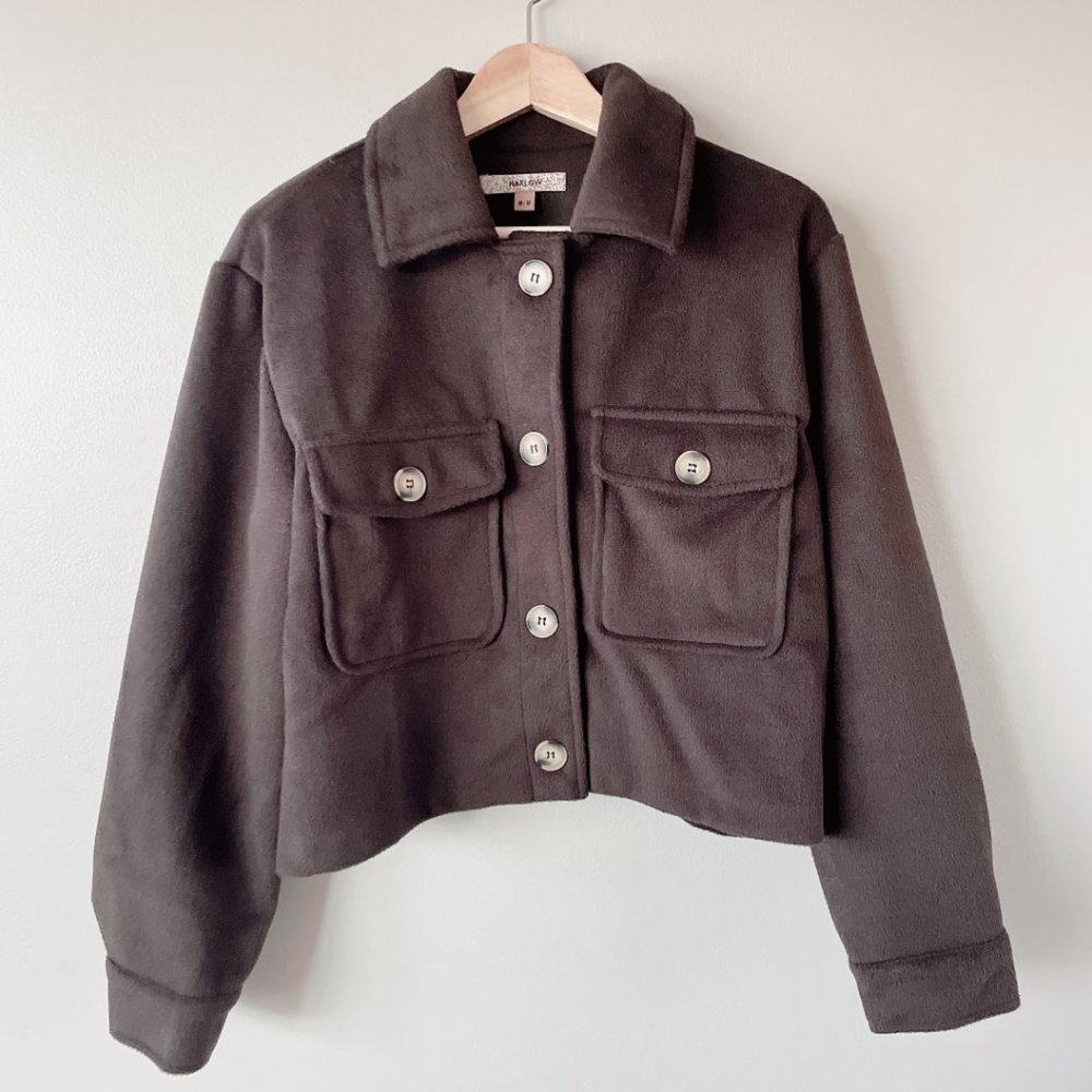 Harlow Cassidy Shirt Jacket NEW brown cropped shacket medium women's sweater